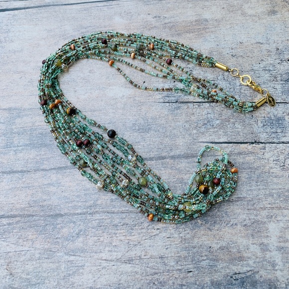 16” Multi-strand Green Beaded Necklace - Picture 2 of 4